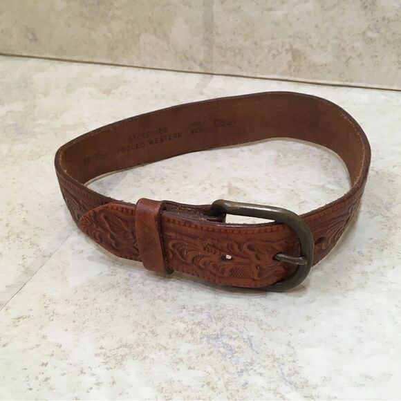 STEERHIDE TOOLED LEATHER BELT‎ - Picture 1 of 7
